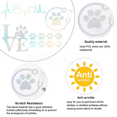8 Sheets 4 Style Waterproof Heart & Bear Paw Pattern PET Car Decals Stickers STIC-GF0001-03A-1