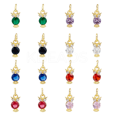 16PCS 8Colors Brass Micro Pave Cubic Zirconia Charms KK-DC0003-74-1