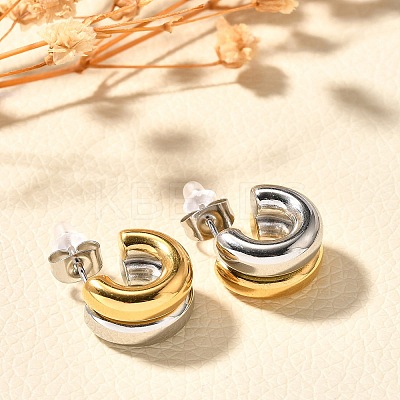 304 Stainless Steel Two Tone Stud Earrings EJEW-F355-05GP-05-1
