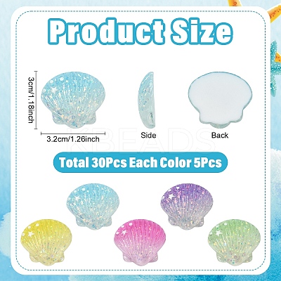 30Pcs 6 Colors Gradient Color Transparent Resin Cabochons RESI-YW0005-97-1