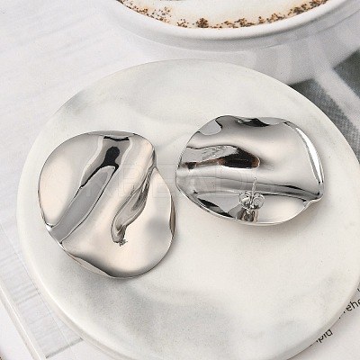 304 Stainless Steel Flat Round Stud Earrings EJEW-K268-56P-1