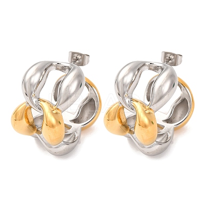 304 Stainless Steel Two Tone Stud Earrings LS-EJEW-A136-01B-GP-1