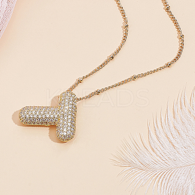 1Pc Brass Micro Pave Cubic Zirconia Letter Pendant Necklaces NJEW-LP0001-43T-G-1