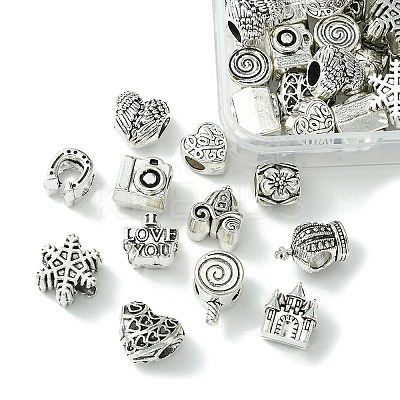 60Pcs 12 Style Tibetan Style Alloy European Beads TIBEB-FS0001-04-1