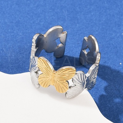 304 Stainless Steel Double Color Cuff Rings RJEW-S635-01GP-17-1