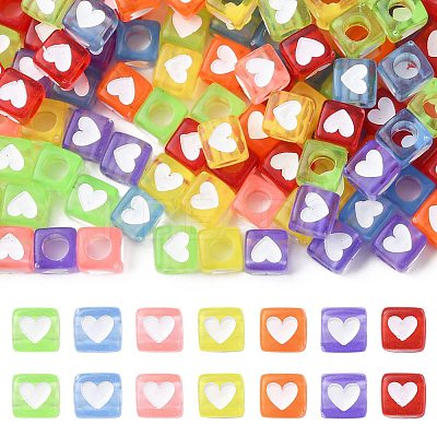 350Pcs 7 Colors Spray Painted Transparent Acrylic Beads OACR-FS0002-52-1