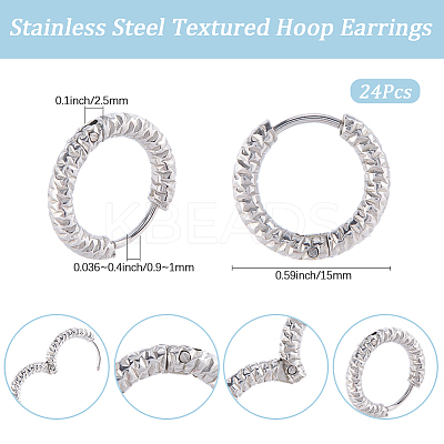 24Pcs 303 Stainless Steel Textured Hoop Earrings for Women EJEW-SC0001-78-1