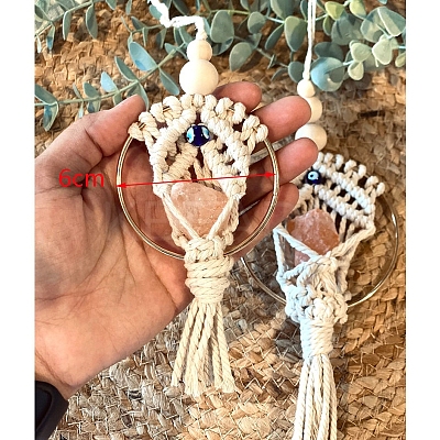 Handmade Macrame Jute Cord with Glass Evil Eye Tassel Car Hanging Ornament PW-WG30493-02-1