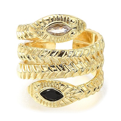 Rack Plating Brass Micro Pave Cubic Zirconia Open Cuff Rings for Women RJEW-M022-01G-02-1