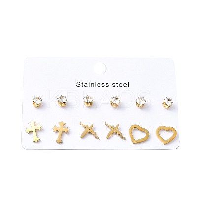 304 Stainless Steel Micro Pave Cubic Zirconia Stud Earrings Kits For Women EJEW-B112-01G-01-1