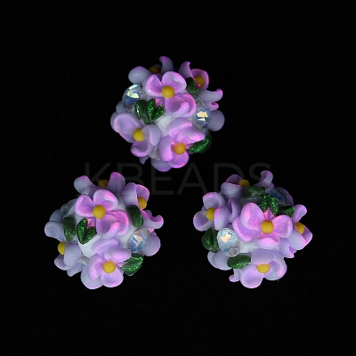 Luminous Polymer Clay Rhinestone Floral Ball Beads CLAY-U002-01D-1
