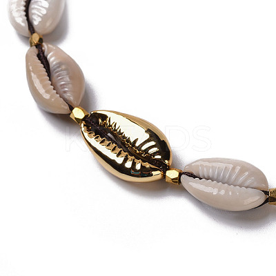 Cowrie Shell Braided Choker Necklaces NJEW-JN02387-01-1