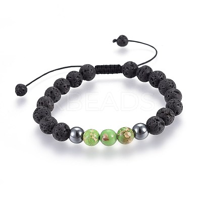 Natural Lava Rock and Non-Magnetic Synthetic Hematite Beads Braided Bead Bracelets BJEW-JB03975-1
