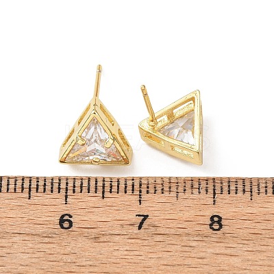 Brass Micro Pave Clear Cubic Zirconia Stud Earrings EJEW-C174-02F-G-1