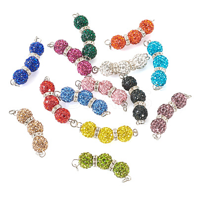 14Pcs 14 Colors Polymer Clay Rhinestone Ball Connector Charms PALLOY-TAC0145-1
