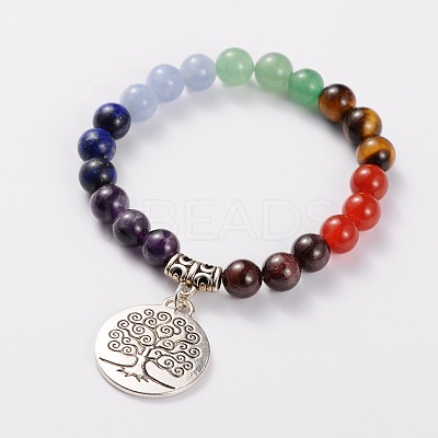 Natural Gemstone Stretch Charm Bracelets BJEW-JB01702-1