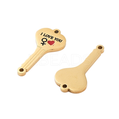 Ion Plating(IP) 304 Stainless Steel Black & FireBrick Enamel Female I Love You Key Connector Charms STAS-Z078-18G-1