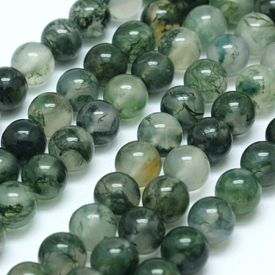 Natural Moss Agate Beads Strands G-I199-06-6mm-1