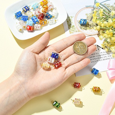30Pcs Handmade Millefiori Glass Connector Charms PALLOY-YW00113-1