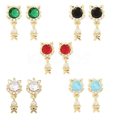 Brass Micro Pave Cubic Zirconia Dangle Stud Earrings EJEW-F405-24G-1