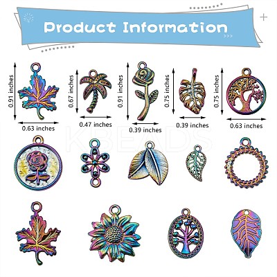 14 Pcs Flower & Leaf Themed 316L Surgical Stainless Steel Pendants JX098A-1