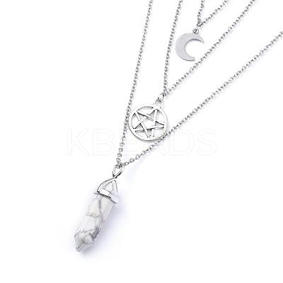 Bullet Natural Howlite Pendant Tiered Necklaces NJEW-JN02457-05-1