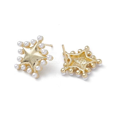 Long-Lasting Plated Brass Stud Earrings with Plastic Pearl for Women EJEW-A088-09G-1