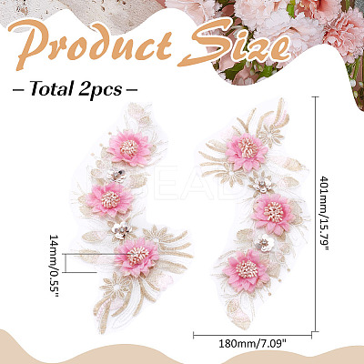2Pcs Flower Polyester Embroider Thread Iron on/Sew On Patches DIY-ME0001-67A-1