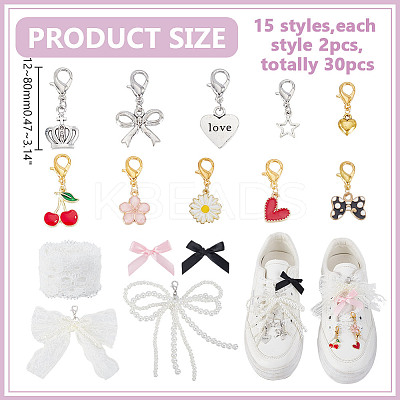 30Pcs 15 Styles Alloy & Resin & Plastic Imitation Pearl Shoes Charms HJEW-HY00121-1