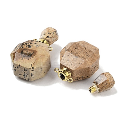 Natural Picture Jasper Perfume Bottle Pendants G-Q163-10G-06-1