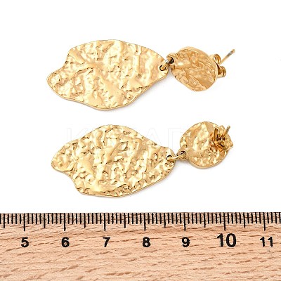 304 Stainless Steel Hammered Textured Leaf Dangle Stud Earrings EJEW-K268-44G-1