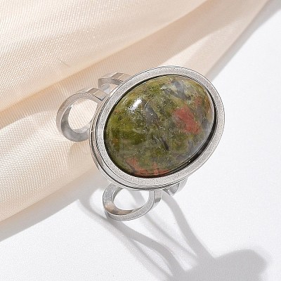 Oval Natural & Synthetic Gemstone Finger Rings RJEW-M062-02P-19-1