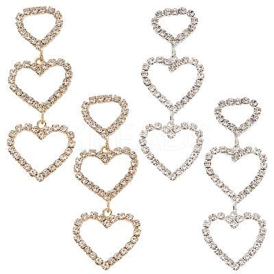 2 Pairs 2 Colors Crystal Rhinestone Triple Hollow Heart Dangle Stud Earrings with 925 Sterling Silver Pins EJEW-AN0001-22-1