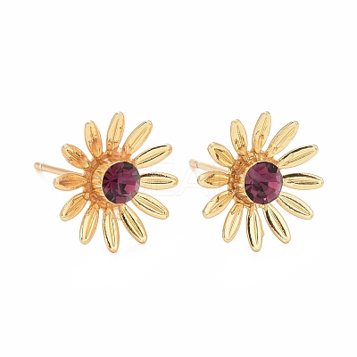 Brown Cubic Zirconia Sunflower Stud Earrings EJEW-I265-12G-1
