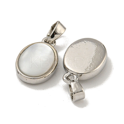 Rack Plating Brass Pave Natural White Shell Oval Charms KK-U025-07P-01-1