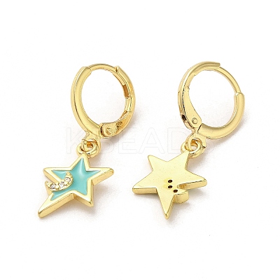 Star & Moon Real 18K Gold Plated Brass Dangle Leverback Earrings EJEW-L268-032G-04-1