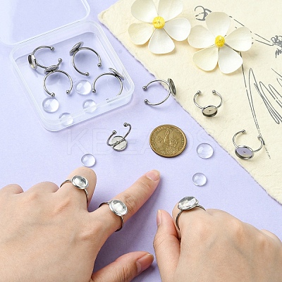 DIY Blank Dome 304 Stainless Steel Open Cuff Rings Making Kit DIY-YW0008-56-1