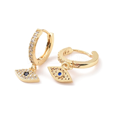 Midnight Blue Cubic Zirconia Horse Eye Dangle Hoop Earrings EJEW-C039-01G-1