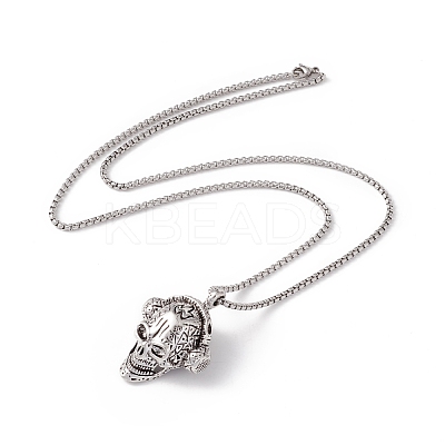 Alloy Skull with Headset Pendant Necklace with 201 Stainless Steel Box Chains NJEW-E016-04AS-1