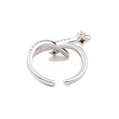 Clear Cubic Zirconia Asterism Open Cuff Ring RJEW-B028-10P-1