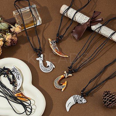 6Pcs 6 Style Resin Pendant Necklaces Set NJEW-FI0001-27-1