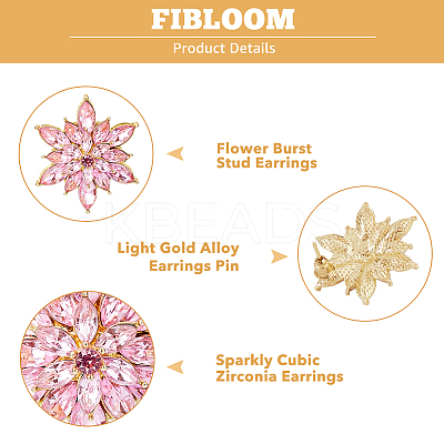 5 Pairs 5 Colors 3D Flower Cubic Zirconia Stud Earrings EJEW-FI0001-76-1