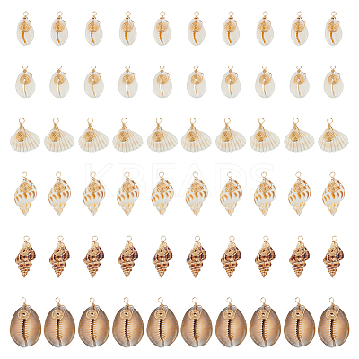 60Pcs 6 Style Natural Shell Pendants PALLOY-ME00019-1