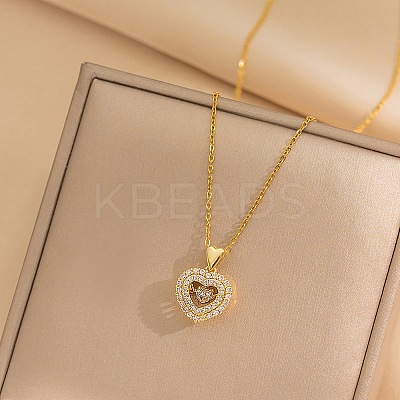 Heart 304 Stainless Steel Micro Pave Cubic Zirconia Pendant Necklaces for Women NJEW-D288-05G-1