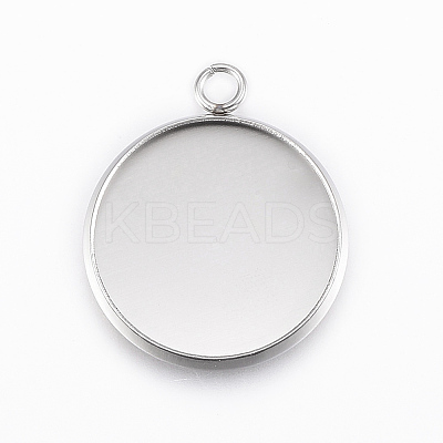 Tarnish Resistant 304 Stainless Steel Pendant Cabochon Settings STAS-E146-18P-18mm-1