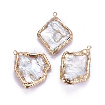 Electroplate Natural Baroque Pearl Keshi Pearl Pendants PEAR-F010-01G-1