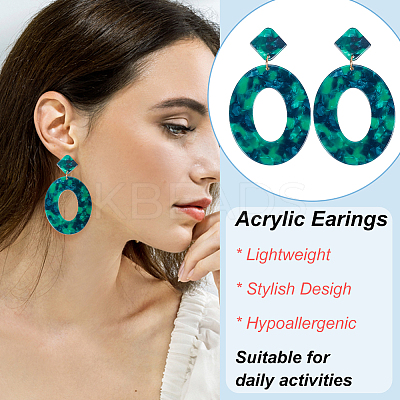 5 Pair 5 Color Acrylic Hollow Oval Dangle Stud Earrings with Steel Iron Pins for Women EJEW-AN0004-04-1