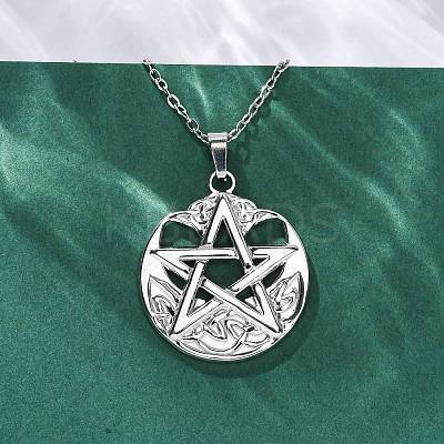 Viking Pentagram 304 Stainless Steel Pendant Necklaces NJEW-M096-01P-1