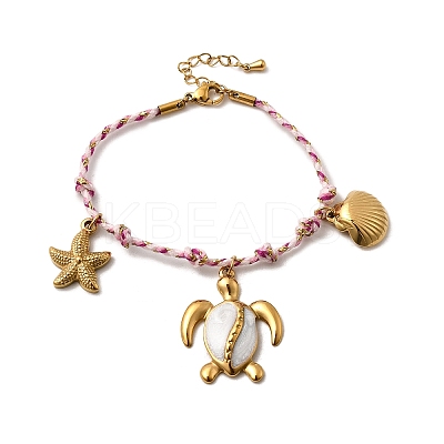 Ocean Theme 304 Stainless Steel Charm Bracelets for Women BJEW-Z142-02G-1