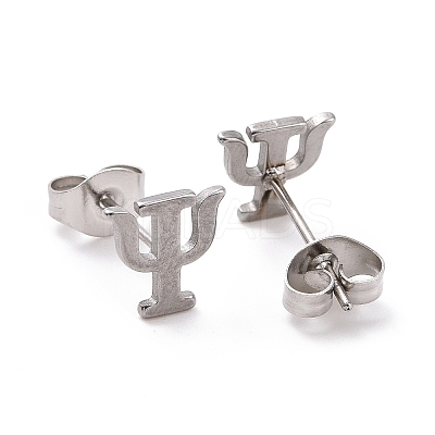 Non-Tarnish 304 Stainless Steel Greek Letter Psi Stud Earrings LS-EJEW-G318-04P-1